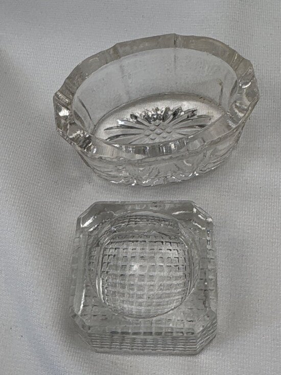 Unknown Other - Clear Glass Salt Cellars Set 2 Starburst & Grid Patterns Vintage